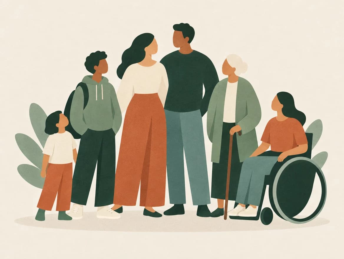 Illustration av människor i olika åldrar