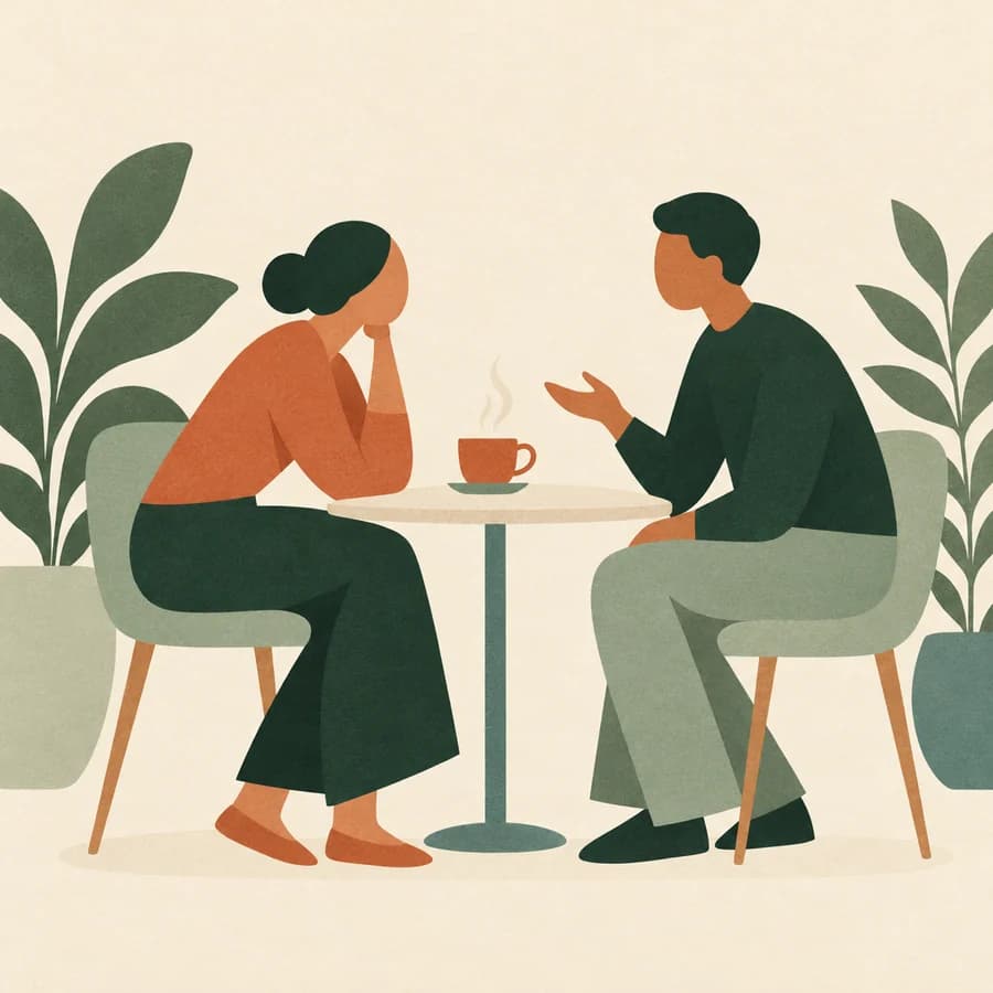 Illustration av två personer i samtal